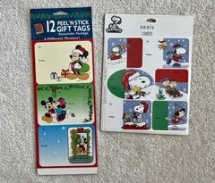 Mix Lot Of Gift Tags Mostly Christmas , Few Easter Stickers , 1 Valentine