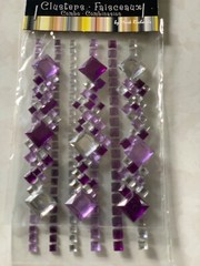 CRYSTAL STICKER 2 SHEETS CLUSTERS VIOLET PURPLE CLEAR GEMSTONES MULTI-SIZE 9PCS
