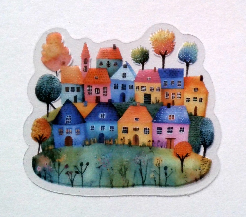 Colorful Village Style Fairy Tale House Clear Vinyl Decal Sticker Water Resist