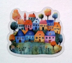 Colorful Village Style Fairy Tale House Clear Vinyl Decal Sticker Water Resist