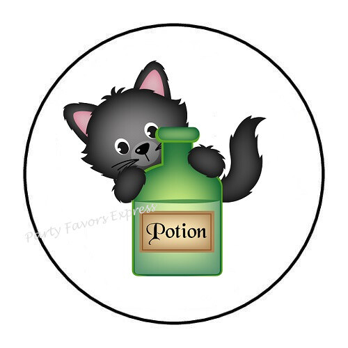 30 CAT POTION HALLOWEEN ENVELOPE SEALS LABELS STICKERS PARTY FAVORS 1.5″