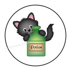 30 CAT POTION HALLOWEEN ENVELOPE SEALS LABELS STICKERS PARTY FAVORS 1.5″