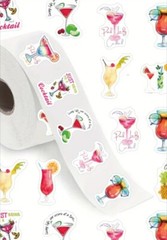 500 pcs Sticker Seals Roll Cartoon Cocktail Drinks Semi Gloss Self Adhesive NEW