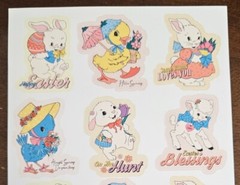 Cute retro vintage inspired EASTER themed sticker seals lambs, chicks, blue bird