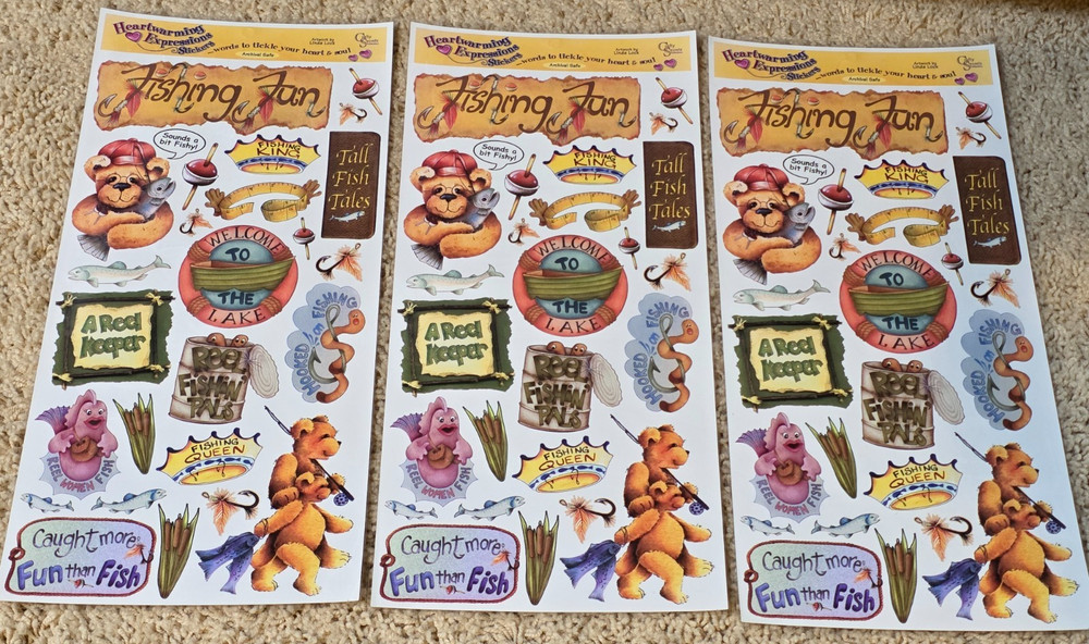 3 Heartwarming Expressions Fishing Fun HESP-220 Scrapbook Stickers 2003