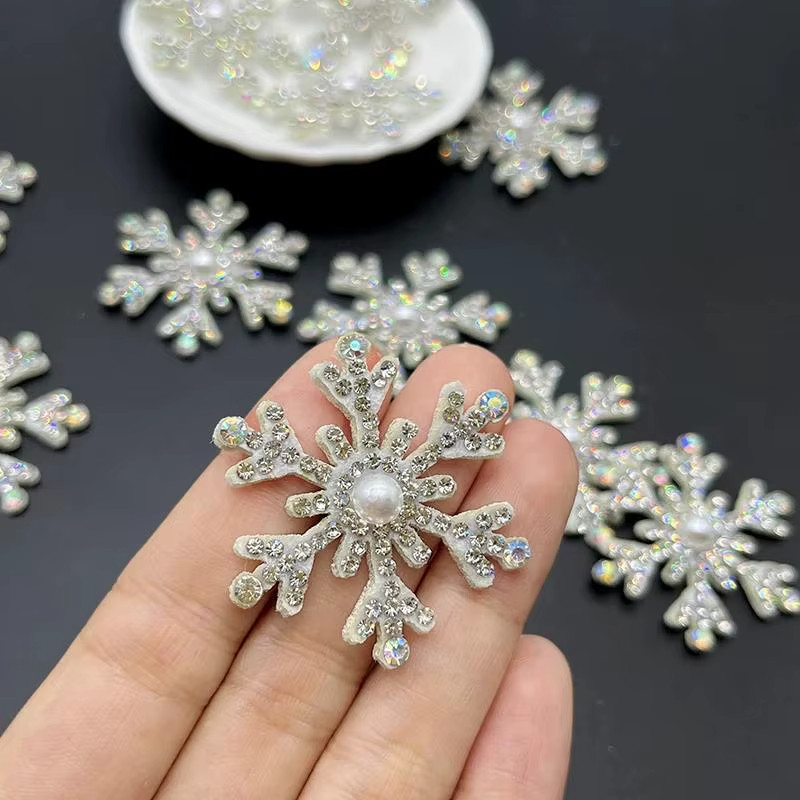 CraftbuddyUS 10pcs x40mm Glitter Rhinestone Snowflake patches, DIY(w/o Adhesive)