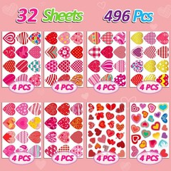 496 PCS Valentine Stickers Set – Cute Heart Stickers for Kids’ Crafts & Party…