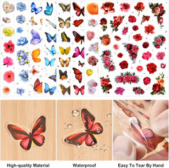 266 Pcs Scrapbook Stickers, Flower Butterfly Stickers Kit for Junk Journal, Bull