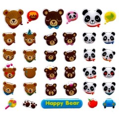 CUTE BEAR GEL STICKERS Sheet Happy Panda Teddy Animal Craft Scrapbook Sticker