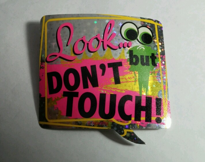 LOOK BUT DON’T TRUST BLACK GOLD PINK SILVER METALLIC FUN STICKER
