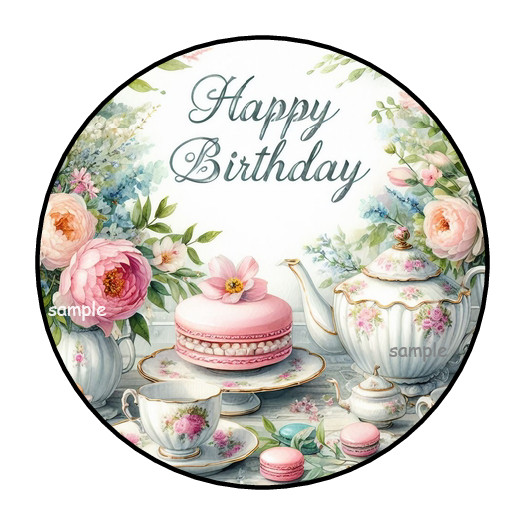 30 HAPPY BIRTHDAY TEA PARTY ENVELOPE SEALS STICKERS LABELS TAGS 1.5″ ROUND
