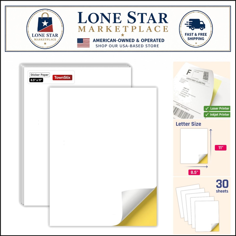 Laser & Inkjet Compatible Sticker Paper – 30 Sheets, Matte Finish for Easy Use