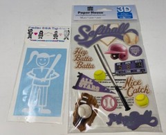Softball Scrapbooking Lot Stickers 3D Deluxe Die Cuts Vintage 2 Pack Paper House