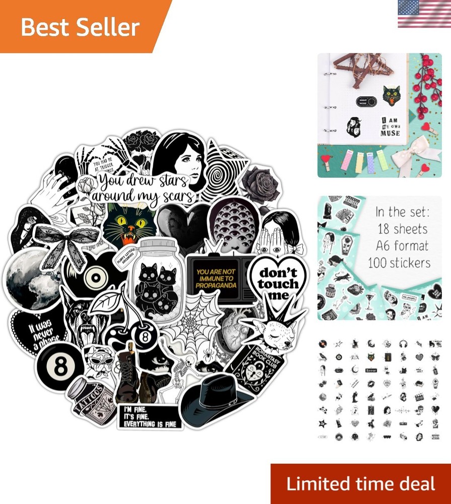 100 Black Vinyl Stickers – Perfect for Journals, Laptops & Water Bottles