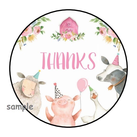 30 THANK YOU FARM ANIMALS ENVELOPE SEALS LABELS STICKERS 1.5″ ROUND BARN PARTY