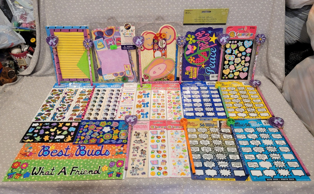 Vintage Y2K Sandylion Girls Peace Groovy Sticker Sheet Stationary Pencil Lot