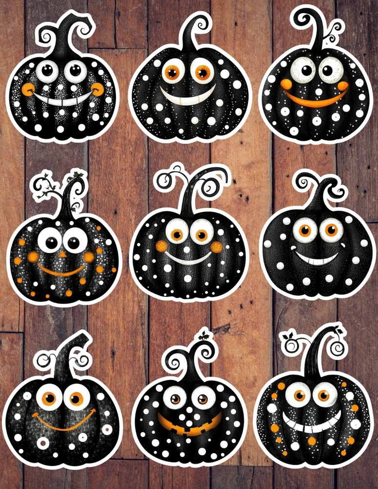 Black and White Pumpkin Die Cut Stickers Set Scrapbooking Laptop Water Bottle