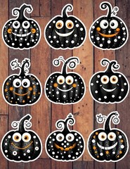 Black and White Pumpkin Die Cut Stickers Set Scrapbooking Laptop Water Bottle