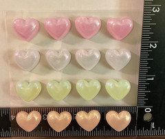 16 Heart-Shaped Pearlescent Adhesive Gems/Stickers, ¾” Width, ¼” Thick, Chunky