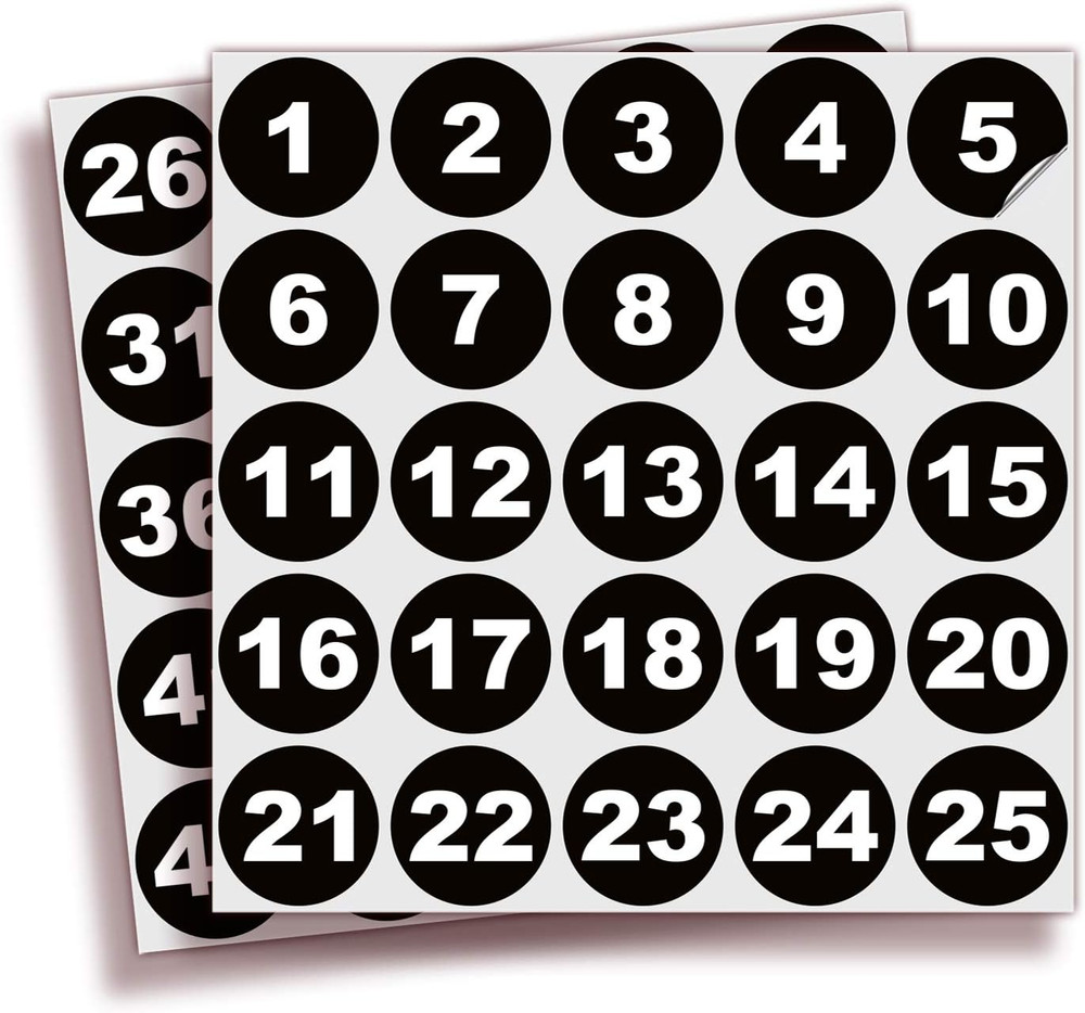 Isyfix Black Consecutive Number Stickers – 1 to 50, 1.5-Inch, 1 Set – Vinyl Blac