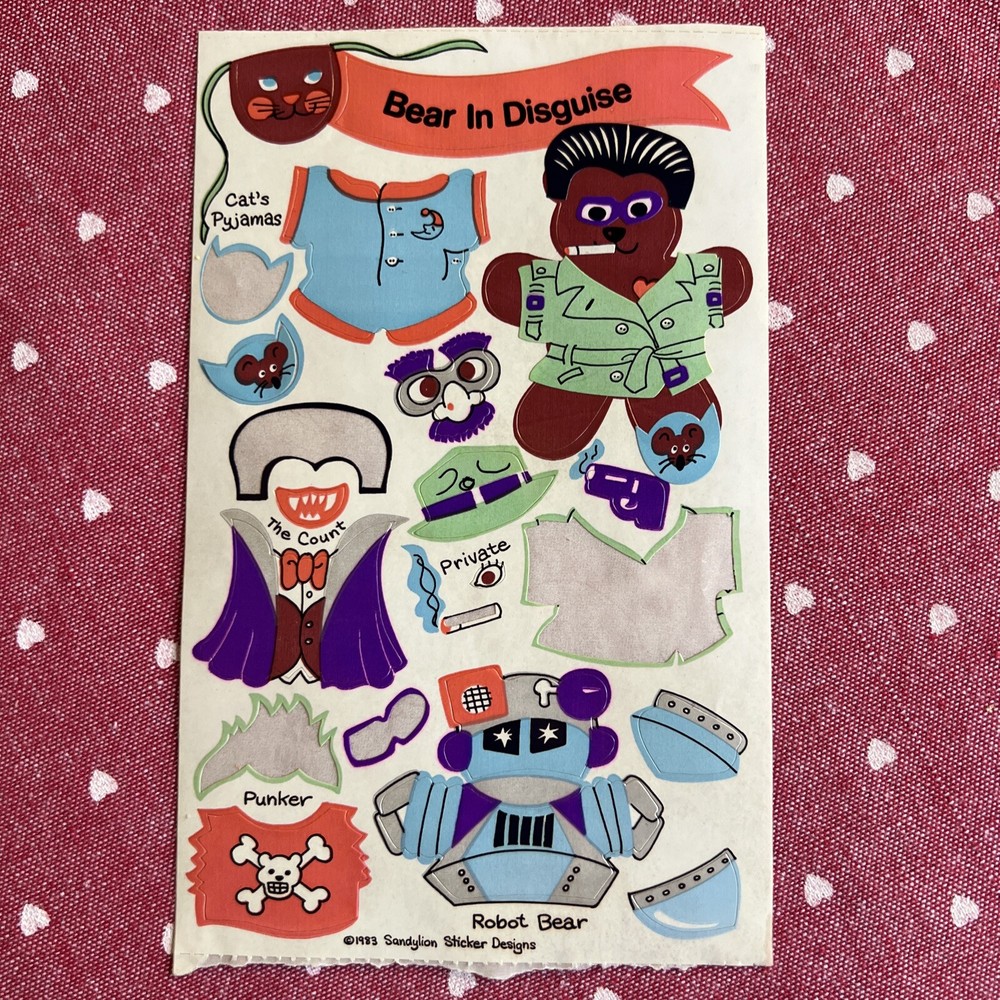 Vintage 1983 Sandylion Maxi Activity Sticker Sheet Halloween Bear Costume