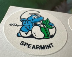 Vintage 80s Spearmint Matte Smurf Minty Sniff Stickers Peyo Strip