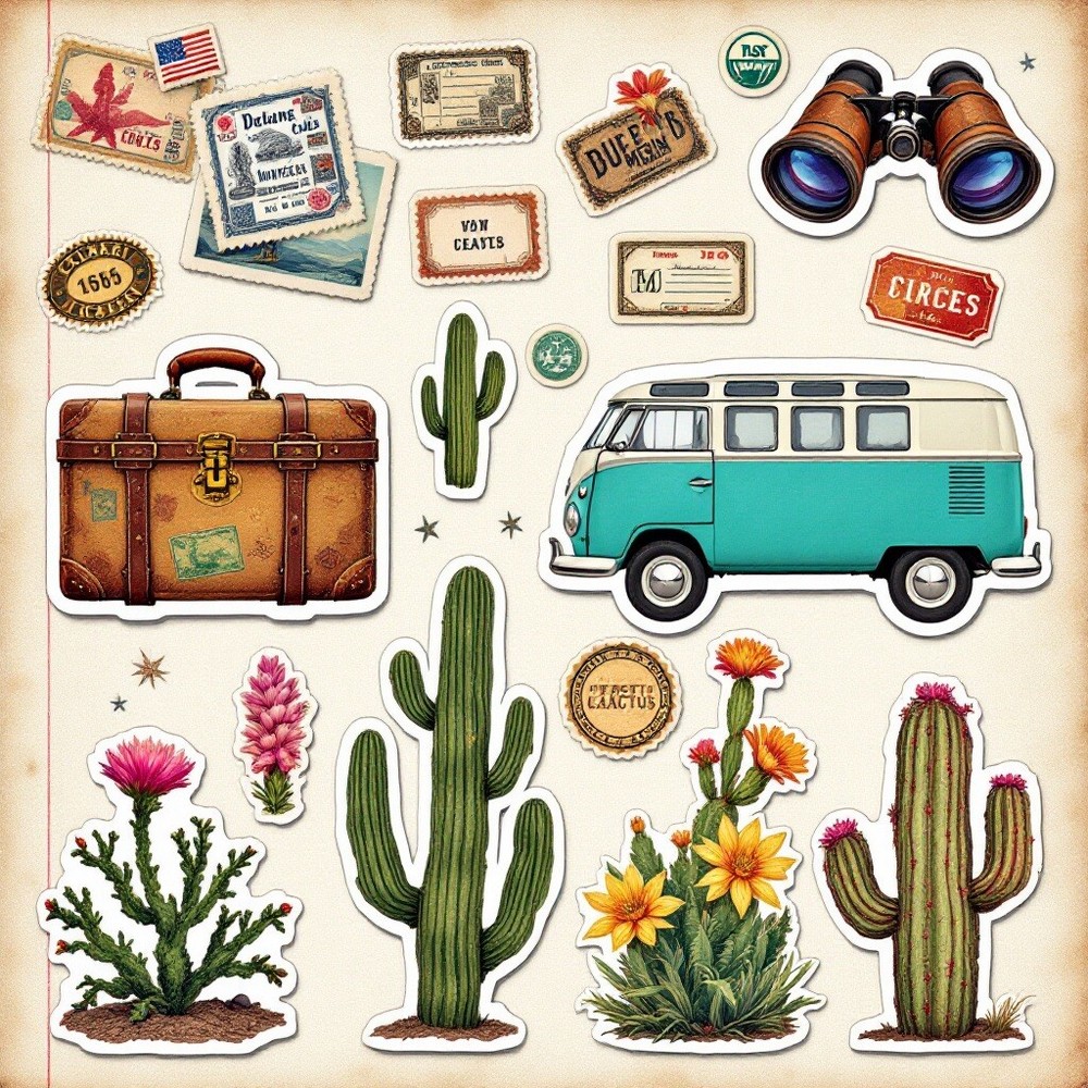 Cardstock Die Cut Embellishments Traveling cactus (18) Cut Outs 3.5 Inch