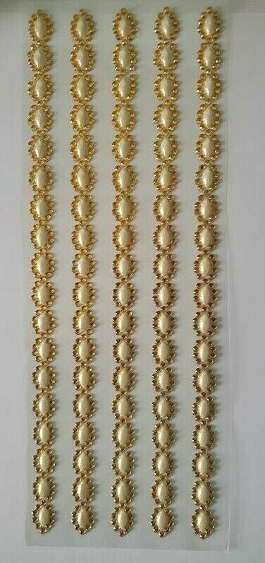 CraftbuddyUS 5 Oval with Pearl Self Adhesive Rhinestone Stripes,Color- GOLD