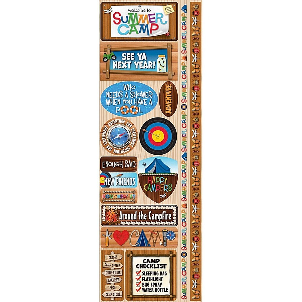 REMINISCE SIGNATURE SERIES Die Cut Cardstock Stickers, SUMMER CAMP – 16 pcs