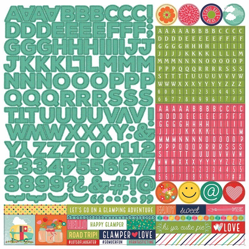 (1) 12×12 Sheet of Photo Play Paper HAPPY GLAMPER Camping Theme Alpha Stickers