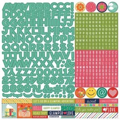 (1) 12×12 Sheet of Photo Play Paper HAPPY GLAMPER Camping Theme Alpha Stickers
