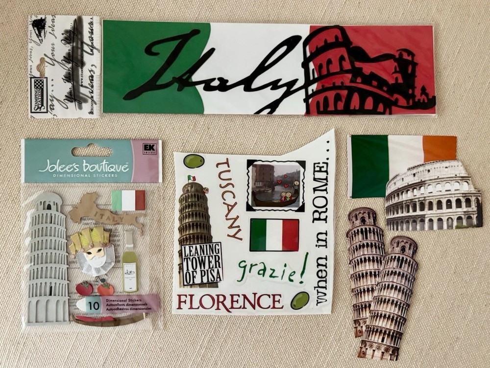 Travel 7 PC ITALY LOT~ Topper, Dimensional Stickers, MINI Die-cuts, Etc~ ALL NEW