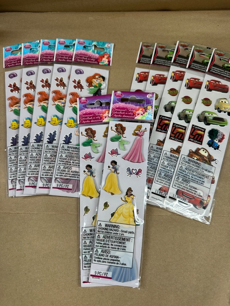 12 Lot Disney Scrapbook Sticker Sets – Little Mermaid, Cars Lightning McQueen