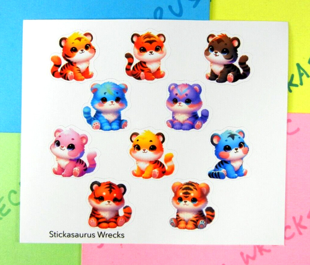 Fluffy Colorful Tigers Sticker Sheet