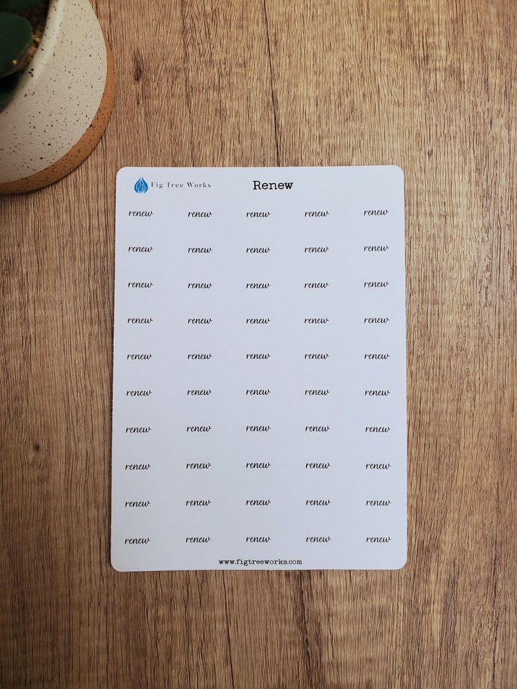 Renew Text Script Stickers for Planners, Journals and Calendars