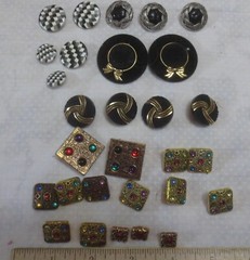 29 Vintage Crafting Buttons Fancy – Black Hats Rhinestone Silver & Gold tone