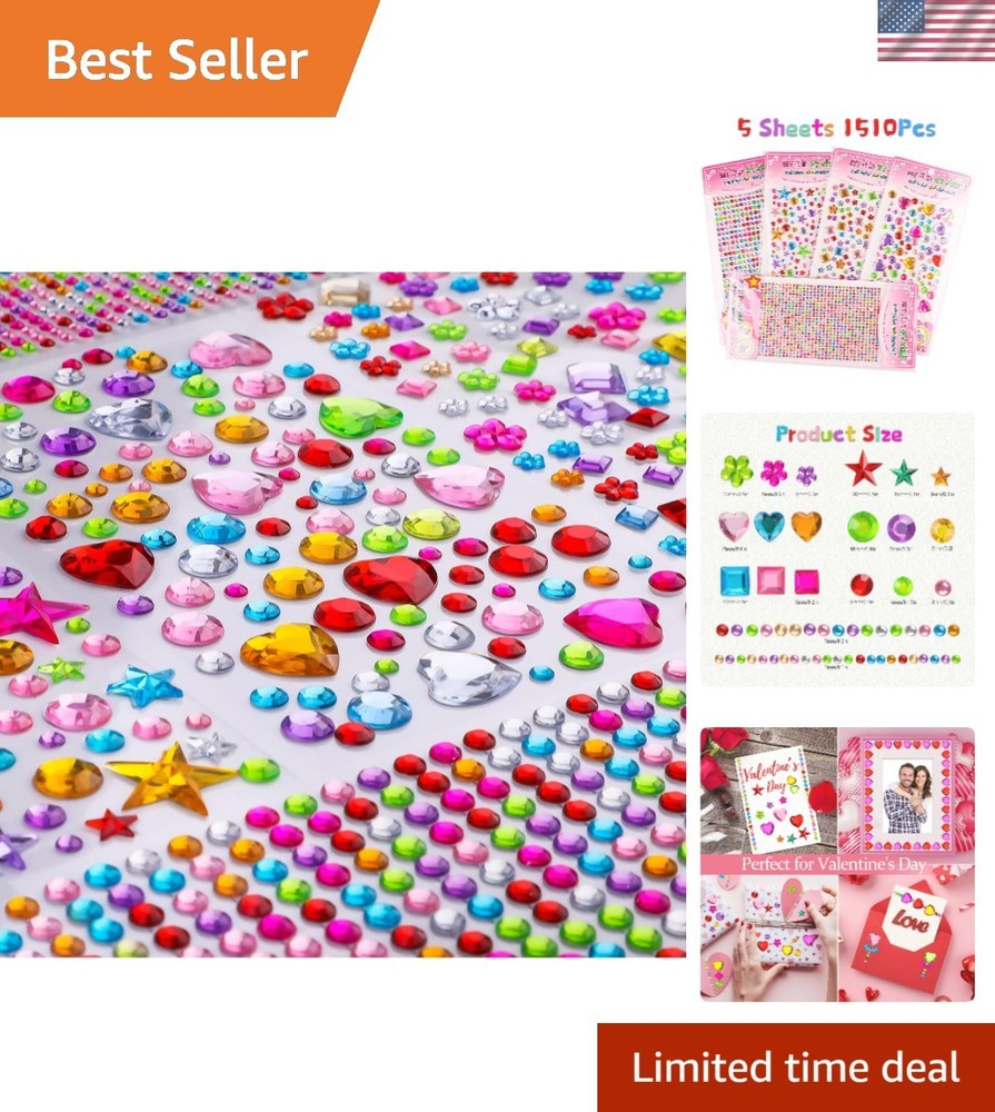 1510 Pcs Gem Stickers Self Adhesive Rhinestone Jewels DIY Crafts Multi Color