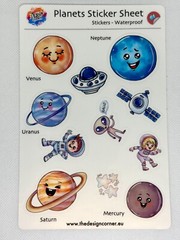 Planets Stickers (x21), Waterproof Sticker Sheets (x2), Earth Moon Rocket Space