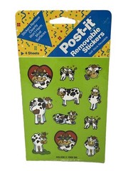 Vintage Stickers Post It Cow 4 Sheets Green 3M 1989 HQ-508