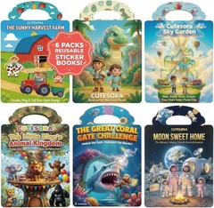 6 Sets Sticker Books for Toddlers,Reusable Jelly Sticker Activity Books for Kids