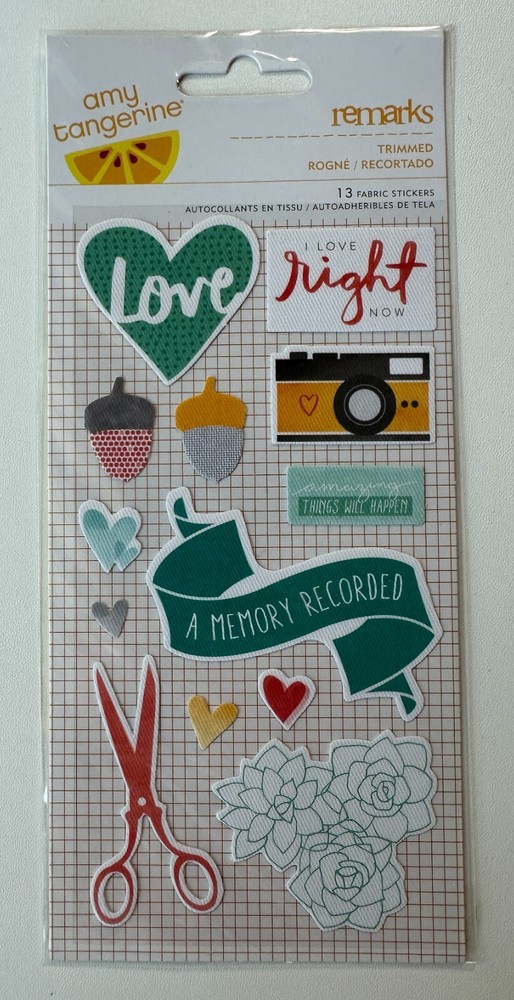 Amy Tangerine Stitched Trimmed Fabric Stickers-13 Pieces