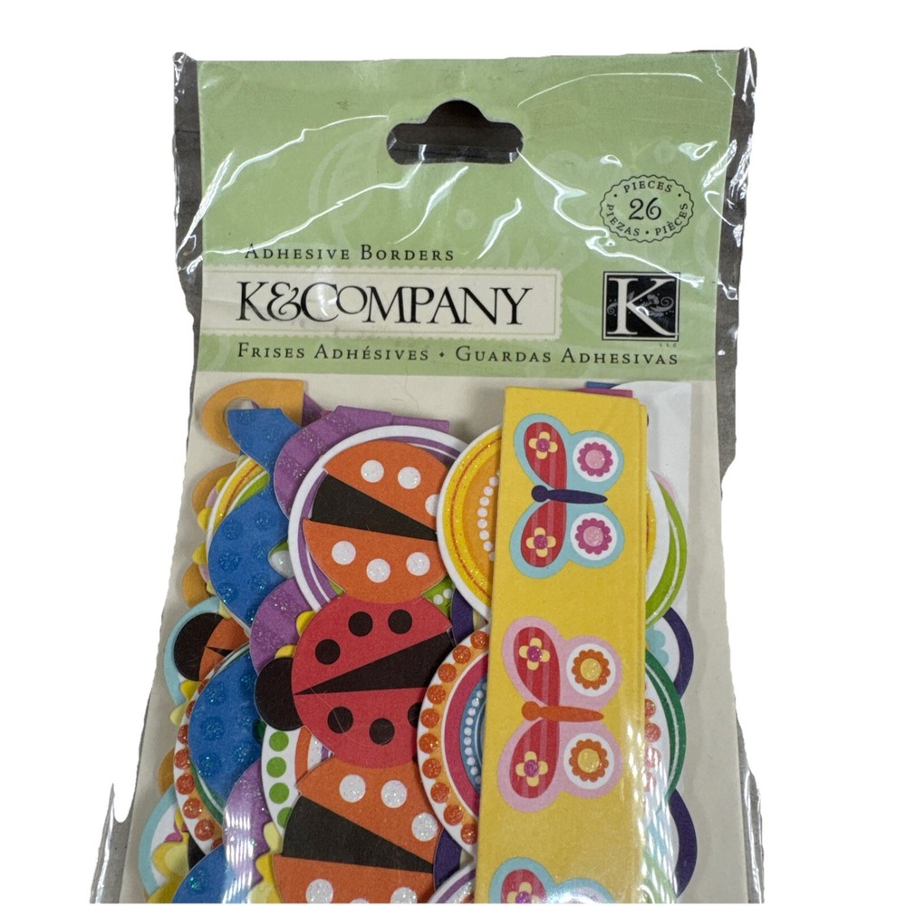 K & Company Butterfly Lady Bug Floral Buttons Summer Adhesive Borders Scrapbook