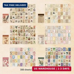 300 Pcs Vintage Washi Stickers Book | Ephemera Pack, 6 Theme Sets for Journaling