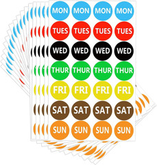 7 Days of the Week Labels Color Coding Dot round Self Adhesive Stickers,1Inch ro