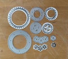 3) Metal Dies & Stamps: Blooms; Banner & Borders; Mailbox; Frame; Steampunk