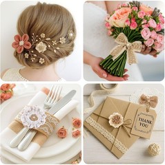 VGOODALL 32 PCS Natural Burlap Flowers Set, Burlap Bows and Scrapbook Embellishm