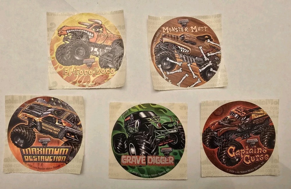 Vintage Smile Makers Monster Truck Jam Stickers Lot of 5 Grave Digger RARE!