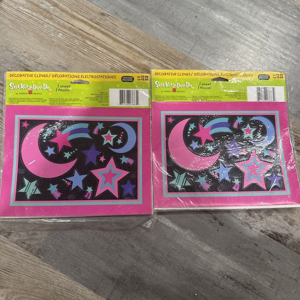 2 Packs AMERCIAN GREETINGS STICKETY DOO DA CLINGS Moon And Stars STICKERS
