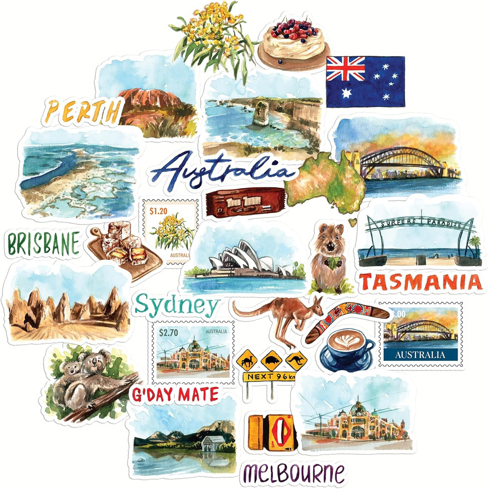 Outback Australia Travel Stickers (32Pcs) — for Scrapbooks, Journals