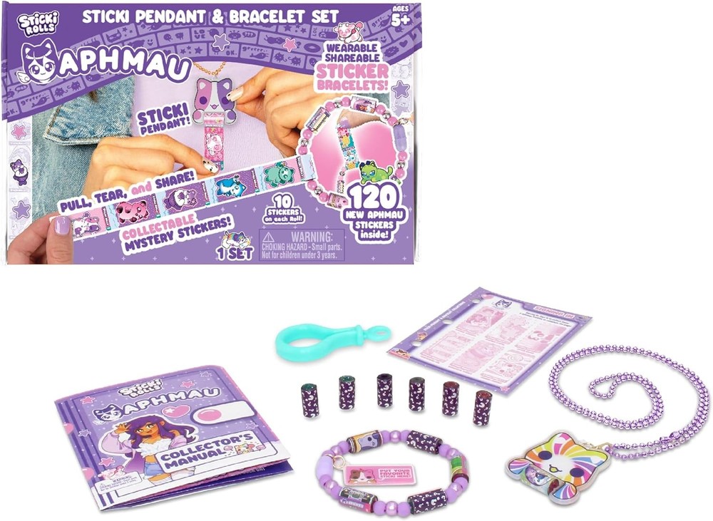 Sticki Rolls x Aphmau Toy Pendant & Bracelet Set – 120 Holographic Stickers